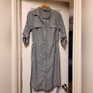 Mlle Gabrielle, Petite - M, Black/White Belted, Striped, Mid-length dress